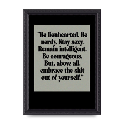 Inspirational Quote Lionheart Quote Grey Halftone" Printed Poster - A4 framed