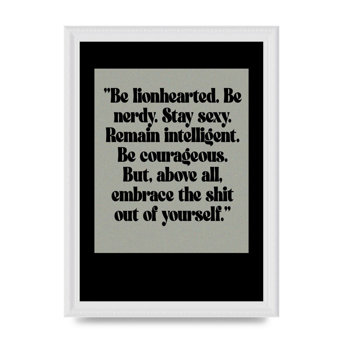 Inspirational Quote Lionheart Quote Grey Halftone" Printed Poster - A4 framed