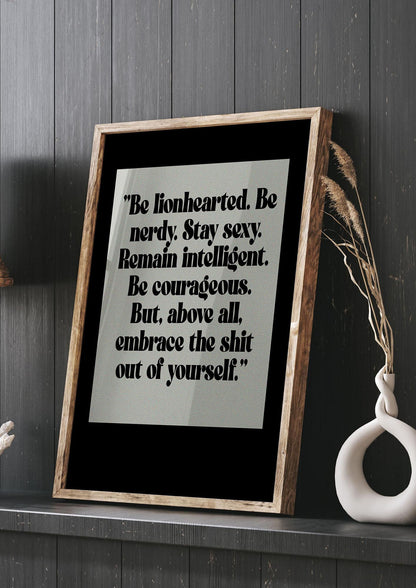Inspirational Quote Lionheart Quote Grey Halftone" Printed Poster - living room 3