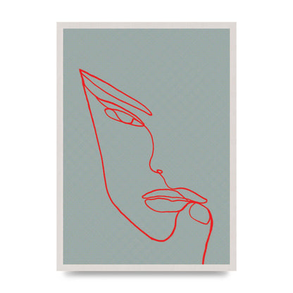 Face Line Illustration Red Wall Art - A2 framed