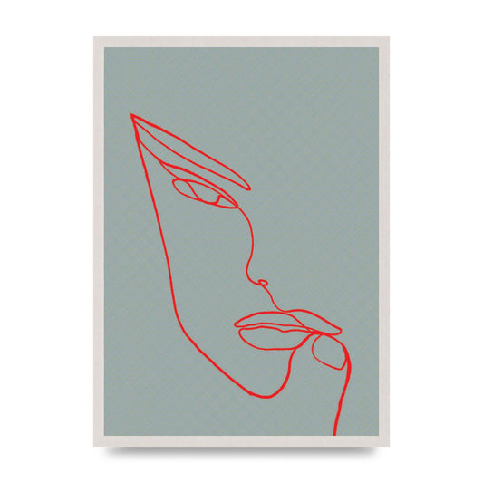 Face Line Illustration Red Wall Art - A2 framed