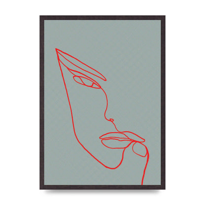 Face Line Illustration Red Wall Art - A2 framed