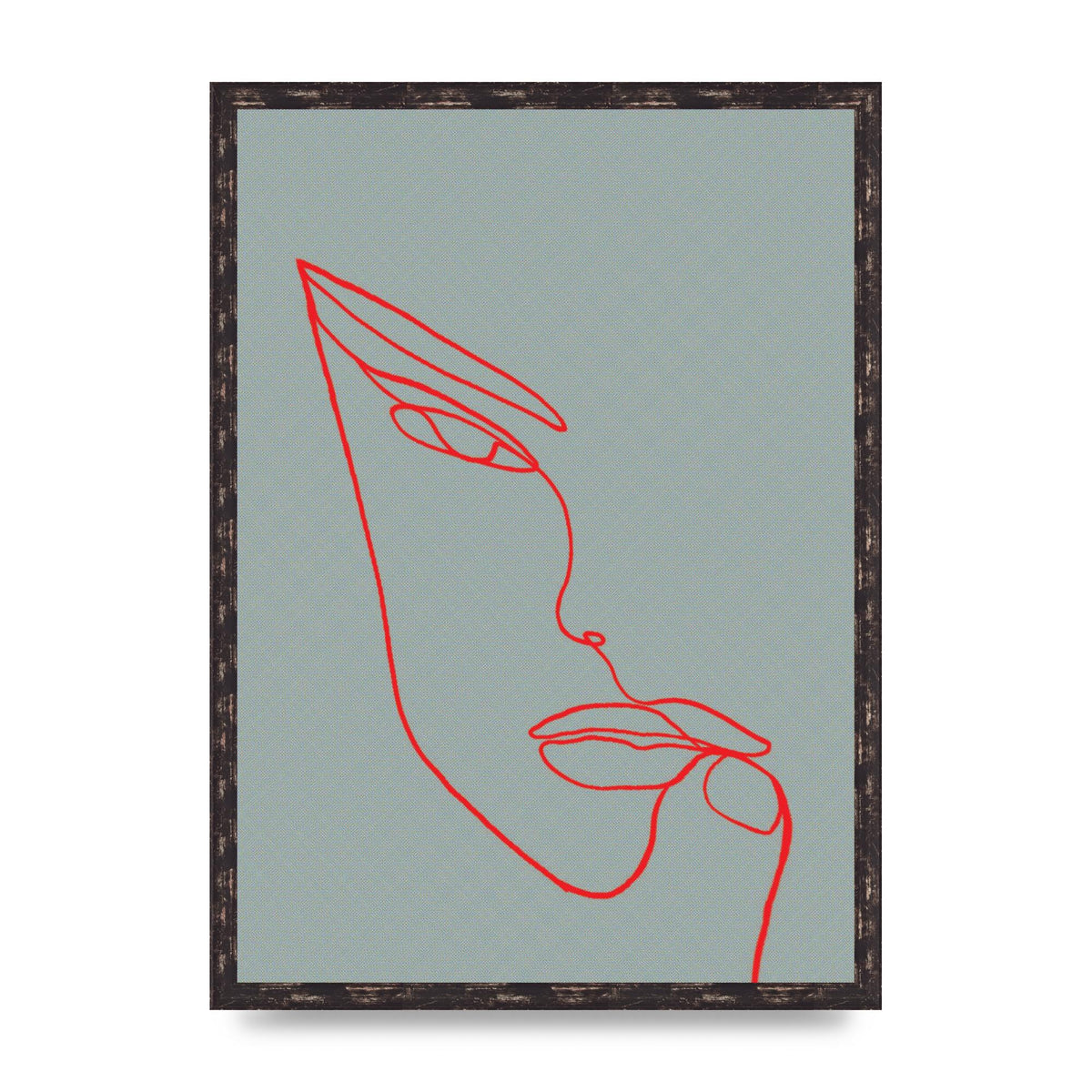 Face Line Illustration Red Wall Art - A2 framed
