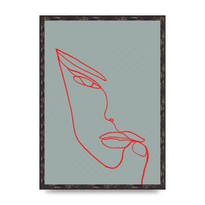 Face Line Illustration Red Wall Art - A2 framed