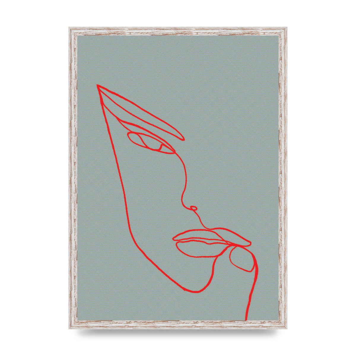Face Line Illustration Red Wall Art - A2 framed