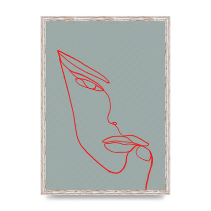 Face Line Illustration Red Wall Art - A2 framed