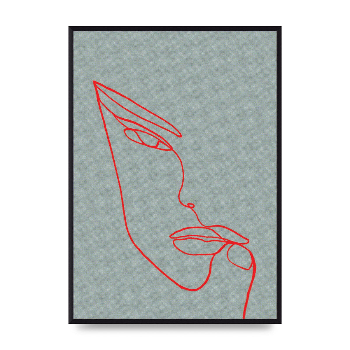 Face Line Illustration Red Wall Art - A2 framed