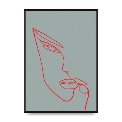 Face Line Illustration Red Wall Art - A2 framed
