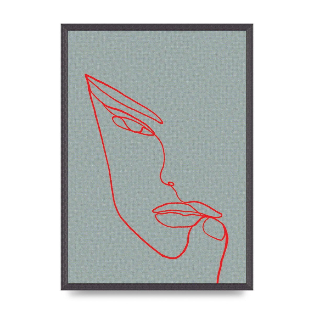 Face Line Illustration Red Wall Art - A2 framed