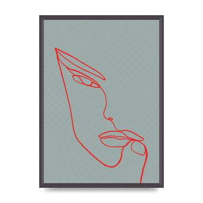 Face Line Illustration Red Wall Art - A2 framed