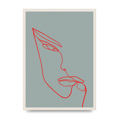 Face Line Illustration Red Wall Art - A2 framed