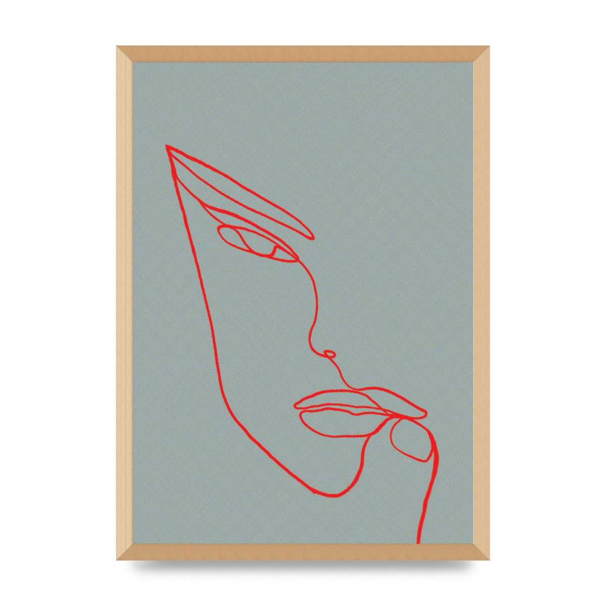 Face Line Illustration Red Wall Art - A2 framed