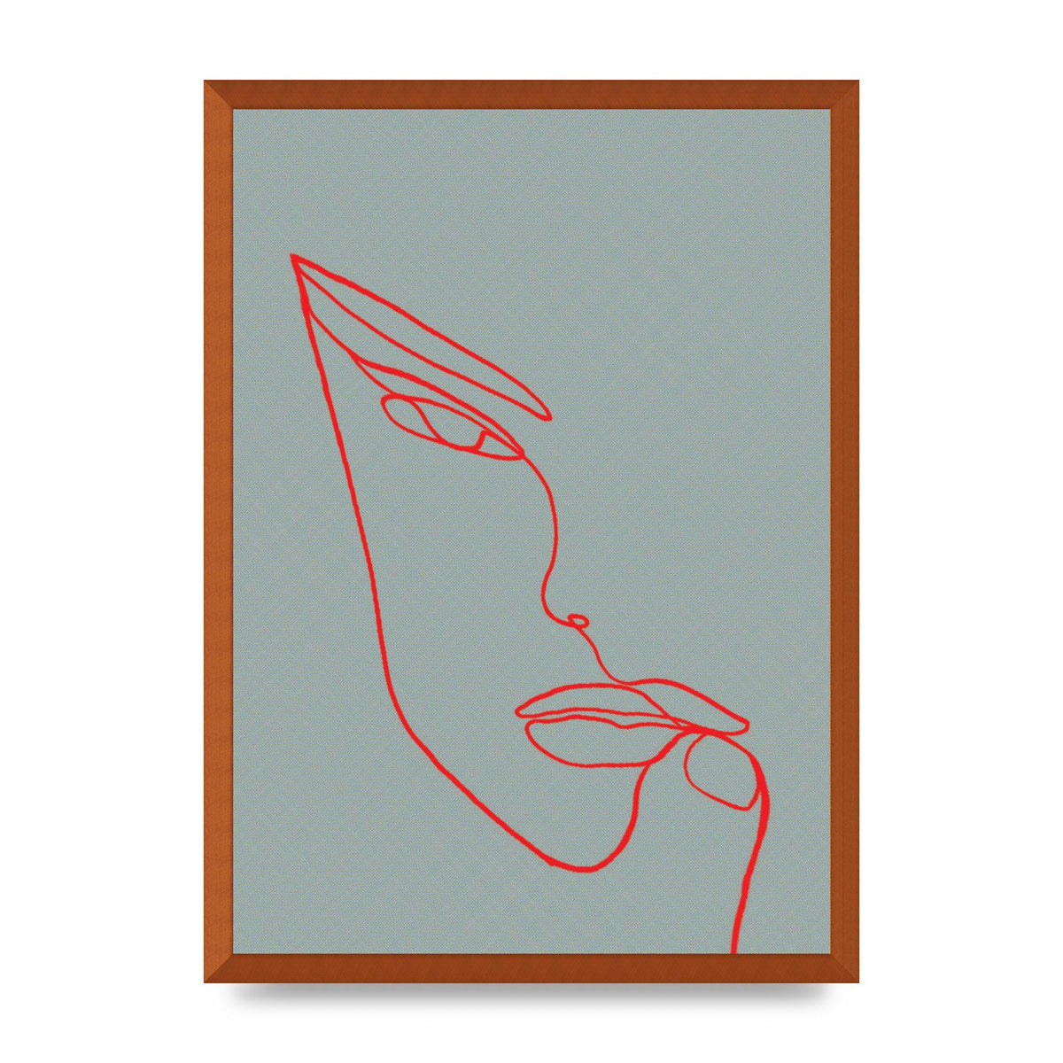Face Line Illustration Red Wall Art - A2 framed