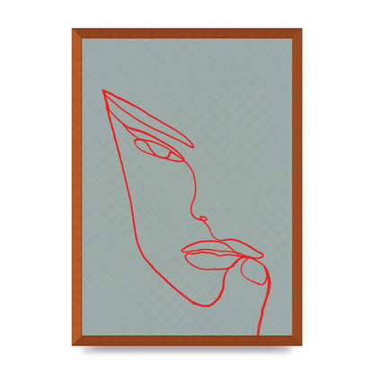 Face Line Illustration Red Wall Art - A2 framed
