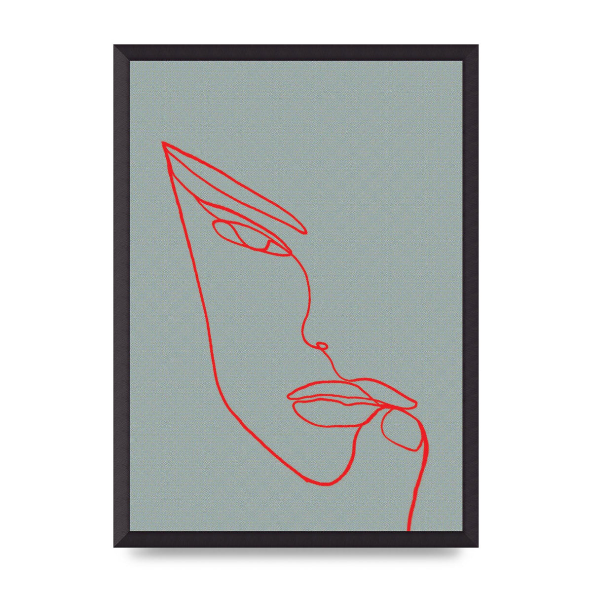Face Line Illustration Red Wall Art - A2 framed