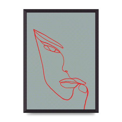 Face Line Illustration Red Wall Art - A2 framed