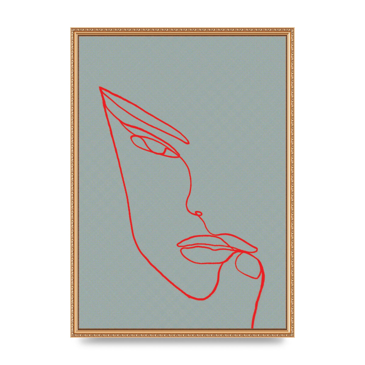 Face Line Illustration Red Wall Art - A2 framed