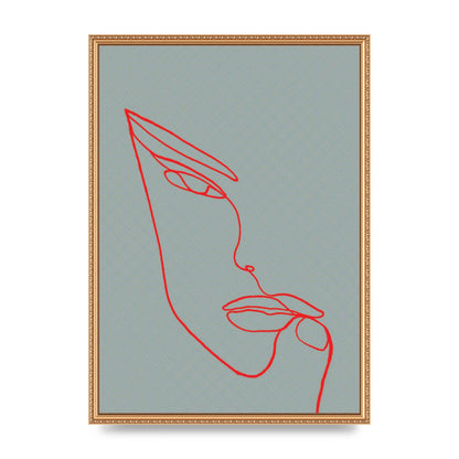Face Line Illustration Red Wall Art - A2 framed