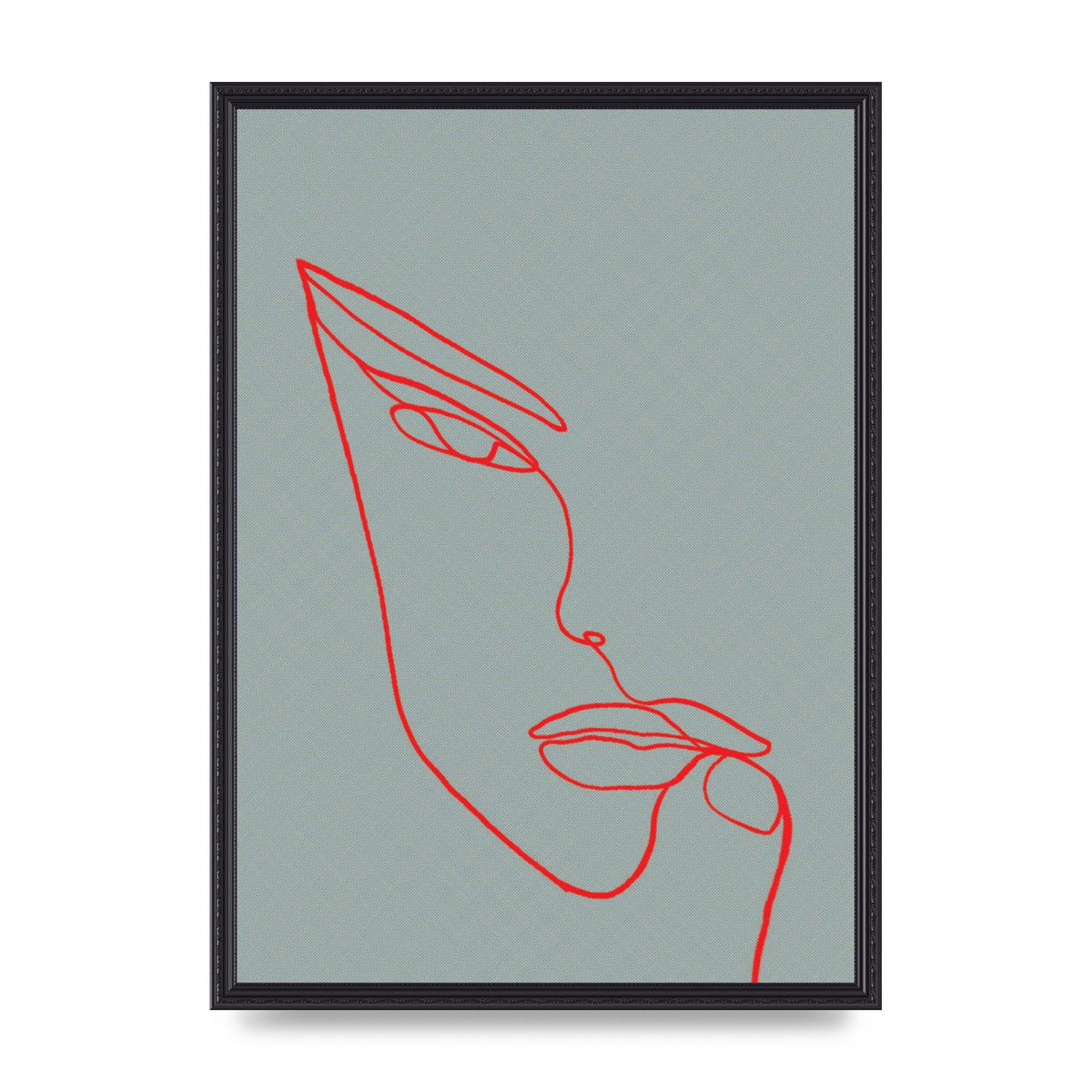 Face Line Illustration Red Wall Art - A2 framed