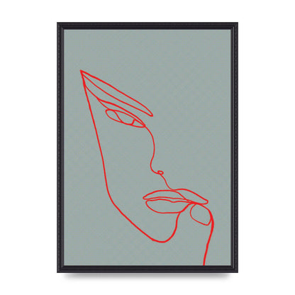 Face Line Illustration Red Wall Art - A2 framed