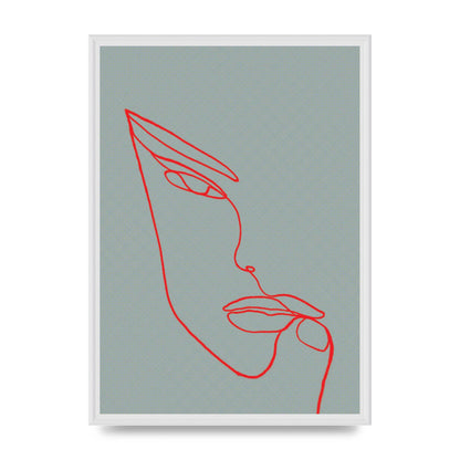 Face Line Illustration Red Wall Art - A2 framed
