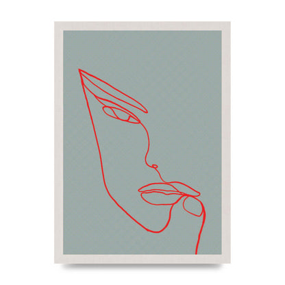 Face Line Illustration Red Wall Art - A3 framed