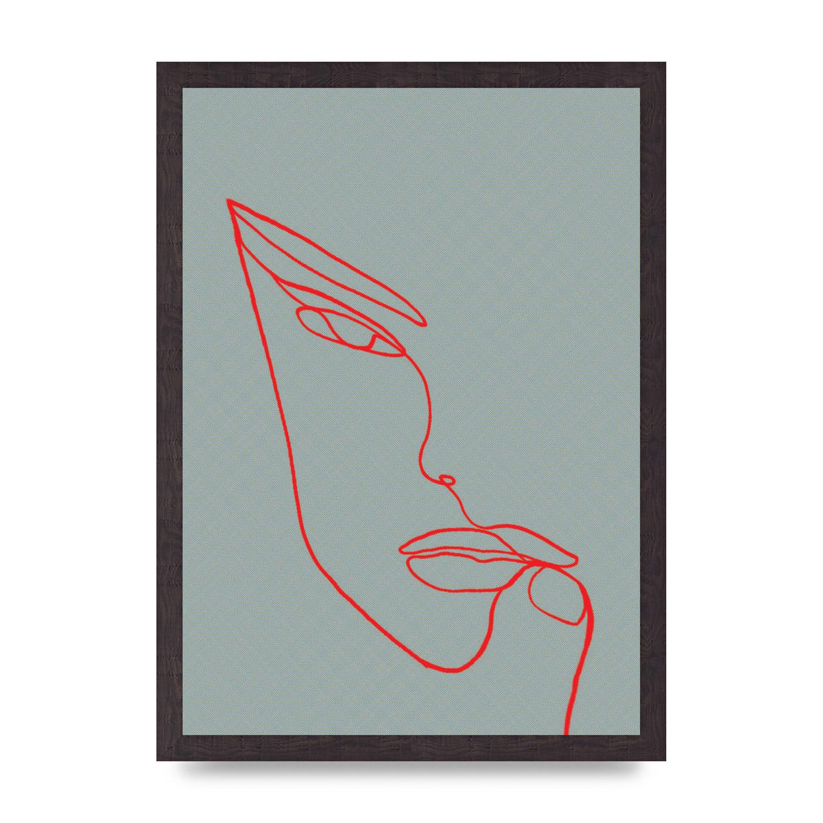 Face Line Illustration Red Wall Art - A3 framed