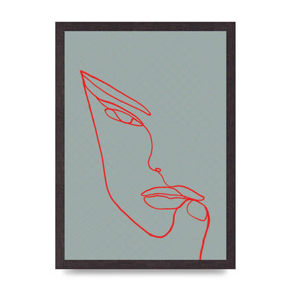 Face Line Illustration Red Wall Art - A3 framed