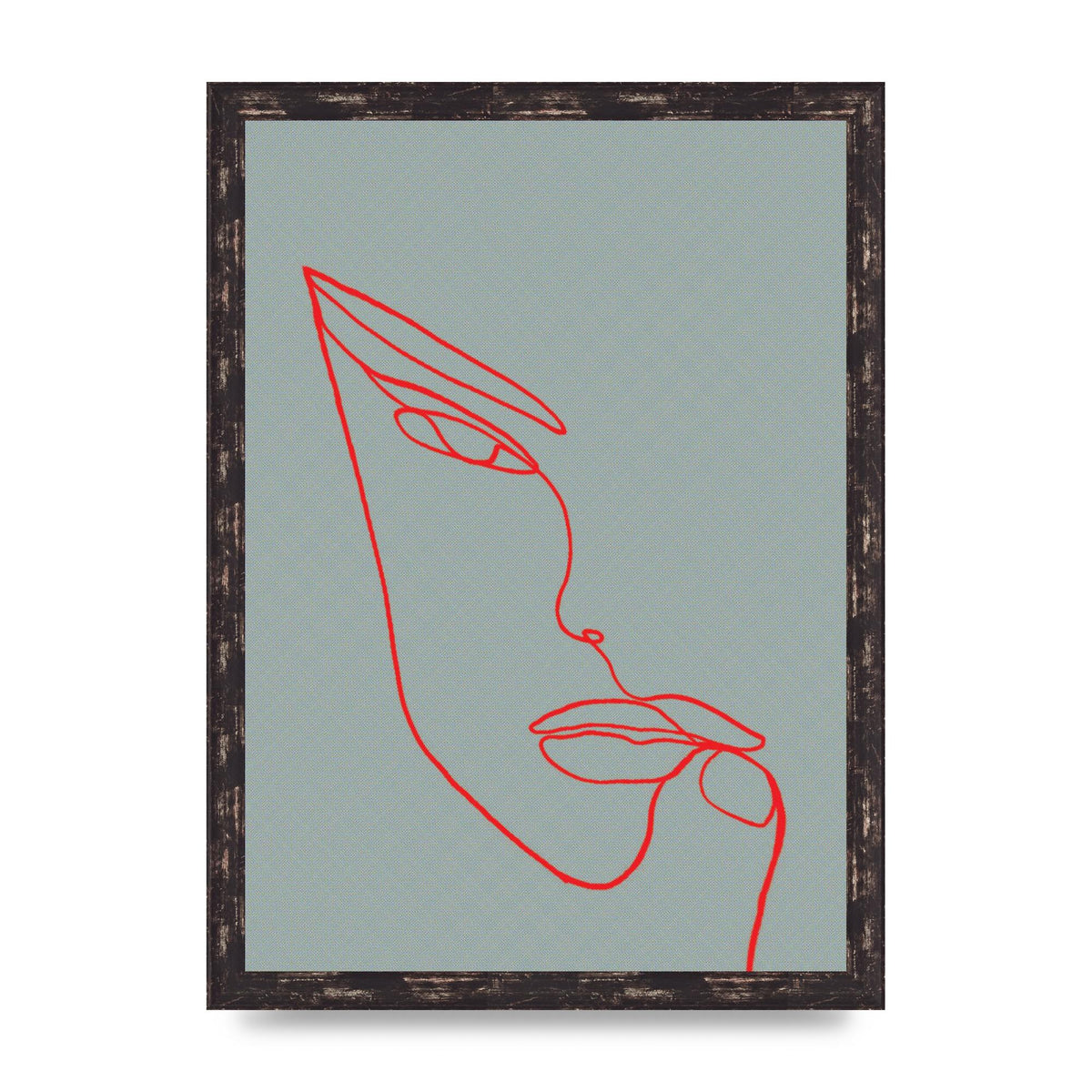 Face Line Illustration Red Wall Art - A3 framed