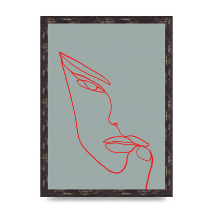Face Line Illustration Red Wall Art - A3 framed