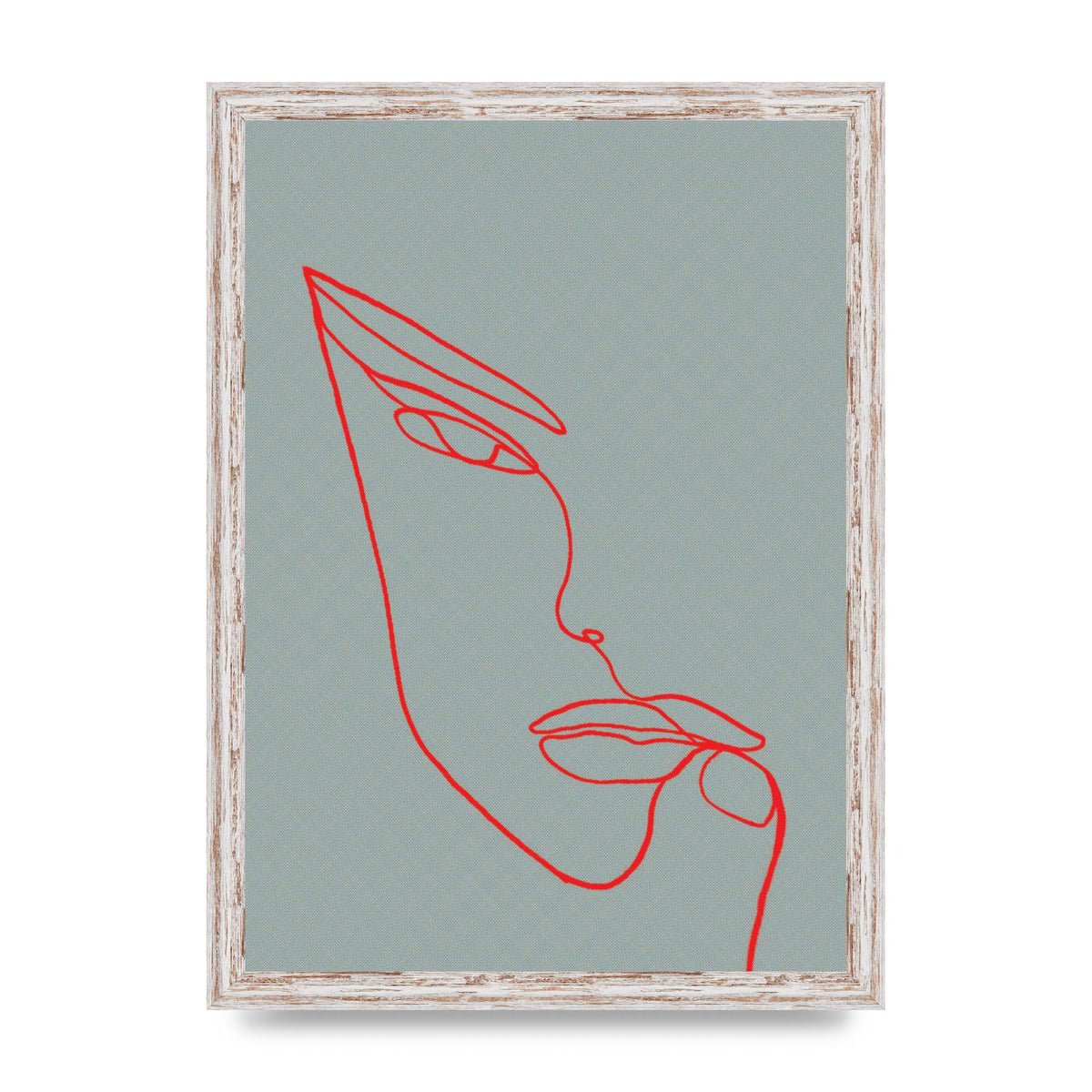Face Line Illustration Red Wall Art - A3 framed