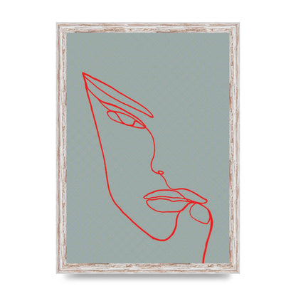 Face Line Illustration Red Wall Art - A3 framed