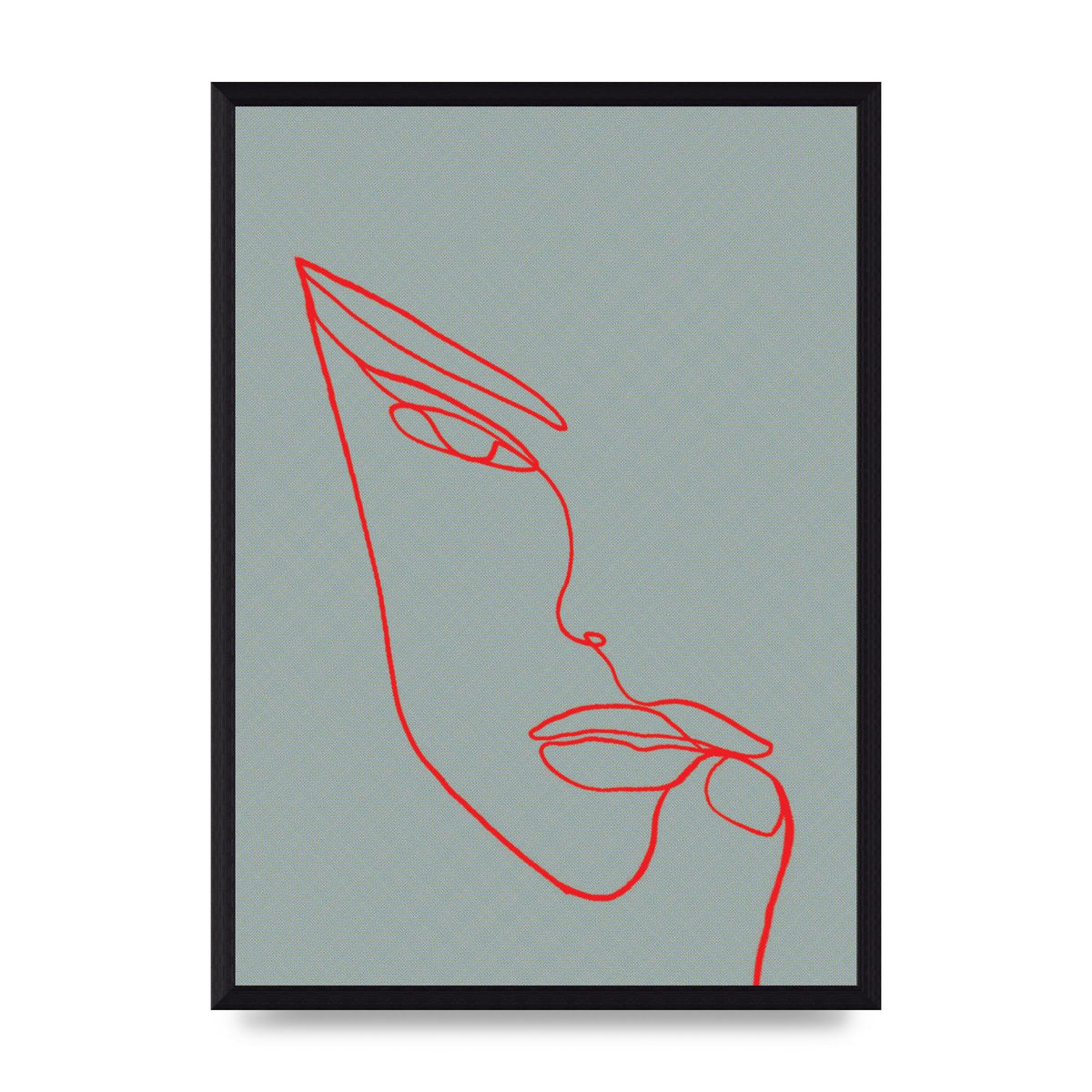 Face Line Illustration Red Wall Art - A3 framed