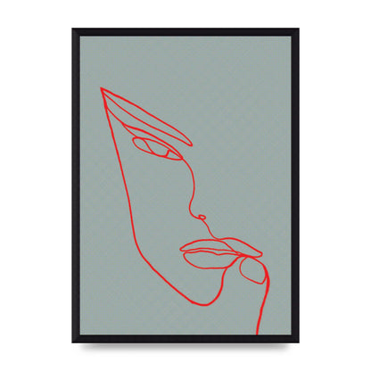 Face Line Illustration Red Wall Art - A3 framed