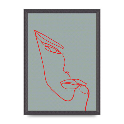 Face Line Illustration Red Wall Art - A3 framed