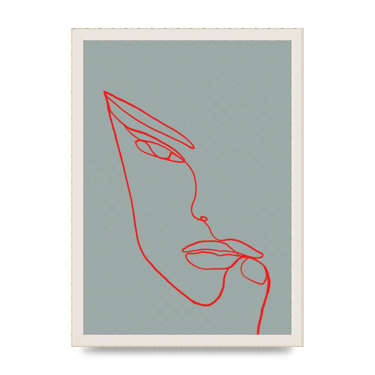 Face Line Illustration Red Wall Art - A3 framed