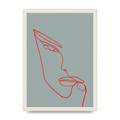 Face Line Illustration Red Wall Art - A3 framed