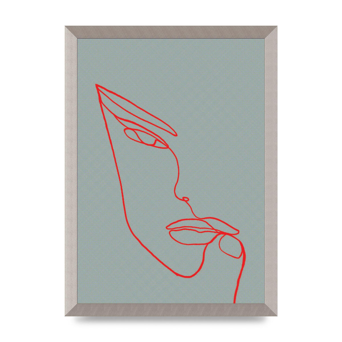 Face Line Illustration Red Wall Art - A3 framed