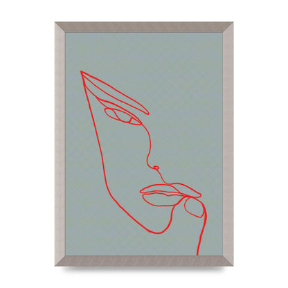 Face Line Illustration Red Wall Art - A3 framed