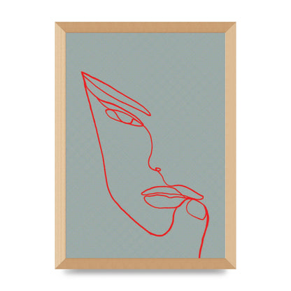 Face Line Illustration Red Wall Art - A3 framed