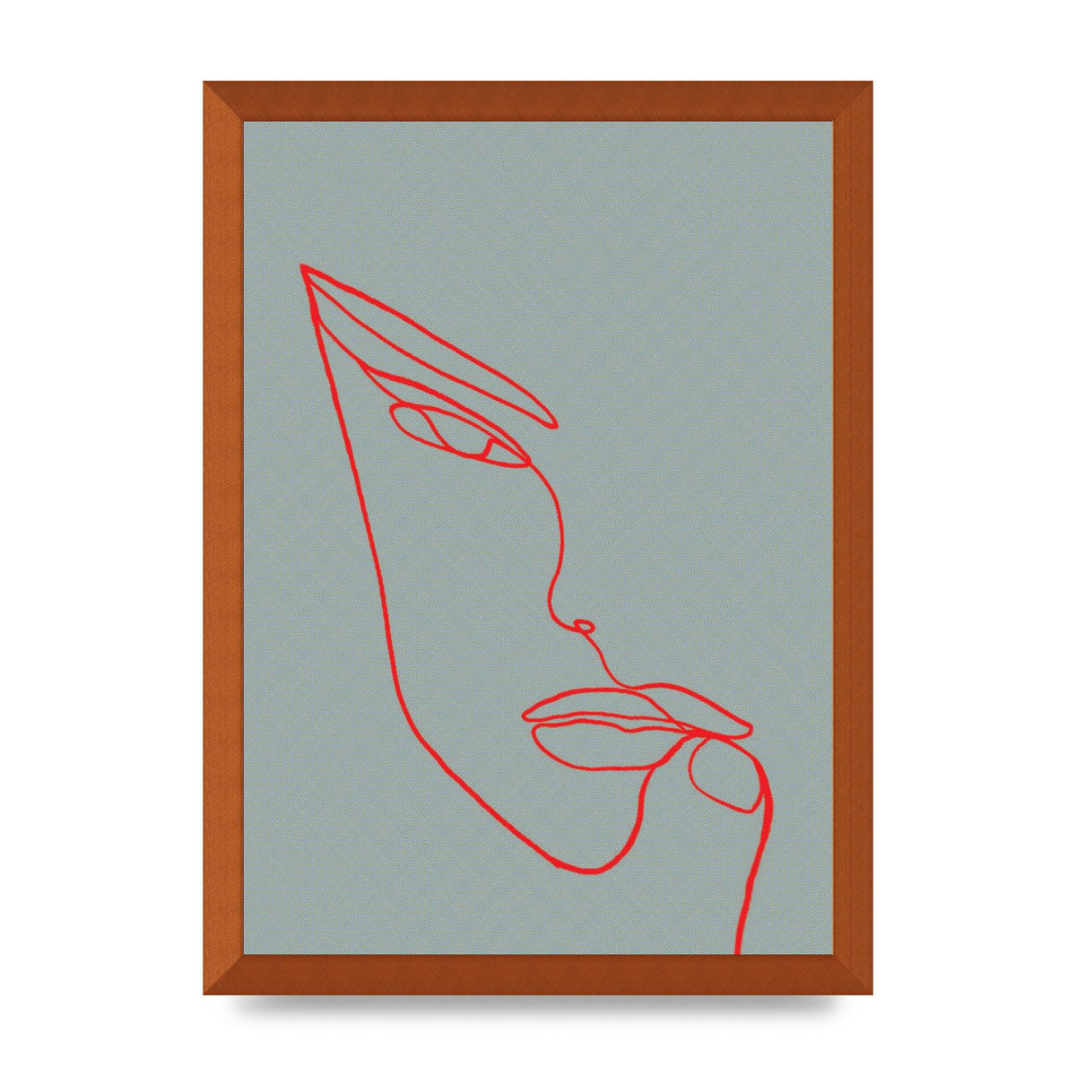 Face Line Illustration Red Wall Art - A3 framed