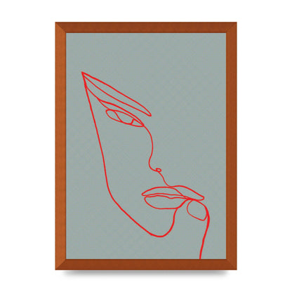 Face Line Illustration Red Wall Art - A3 framed