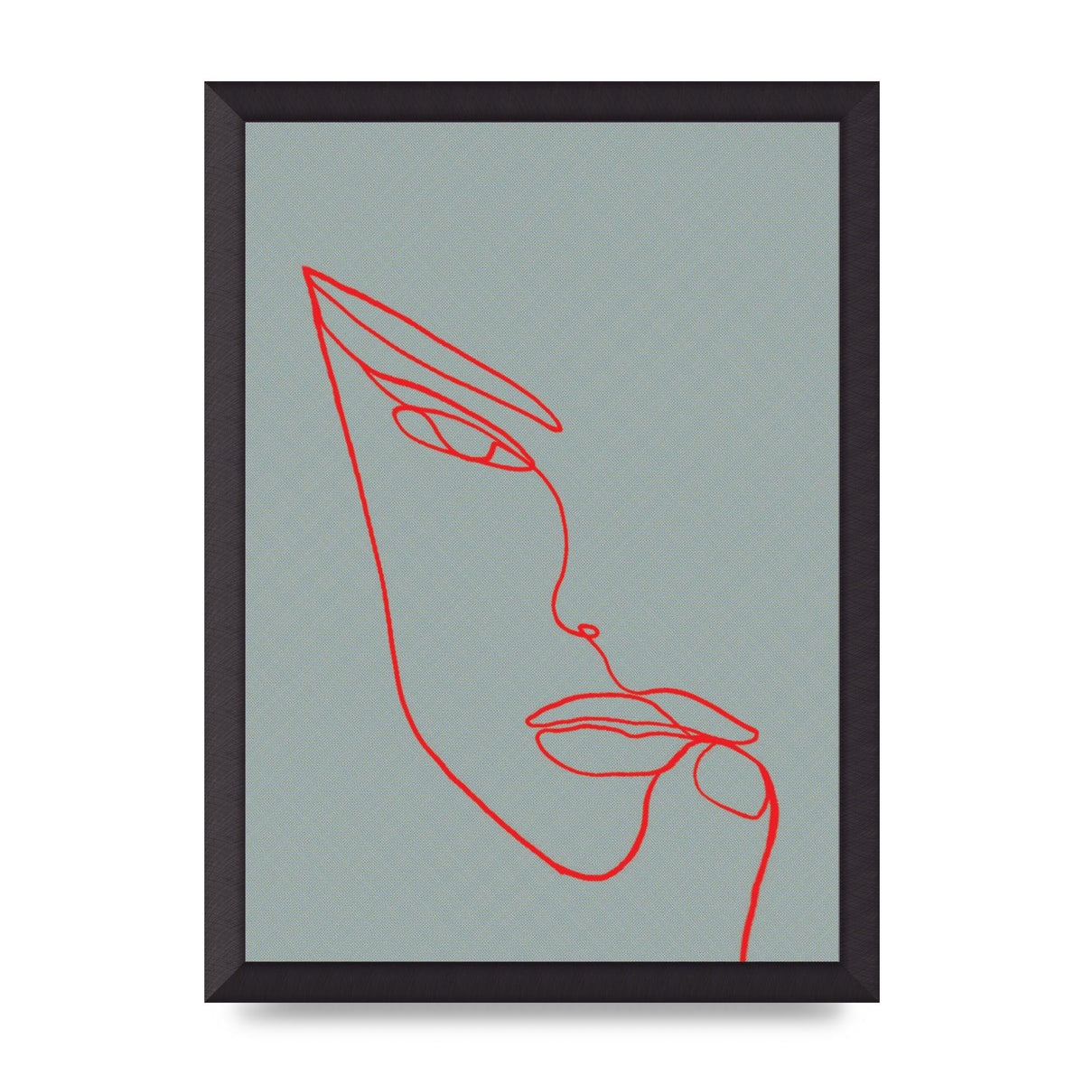 Face Line Illustration Red Wall Art - A3 framed
