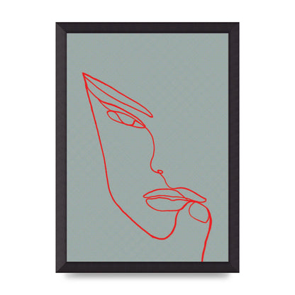 Face Line Illustration Red Wall Art - A3 framed
