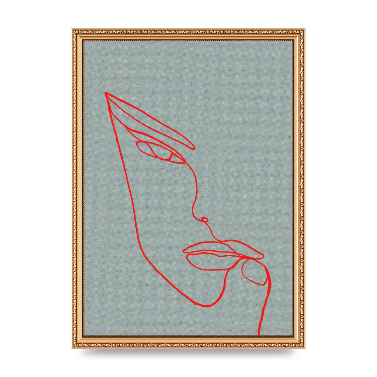 Face Line Illustration Red Wall Art - A3 framed