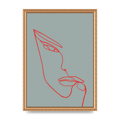 Face Line Illustration Red Wall Art - A3 framed
