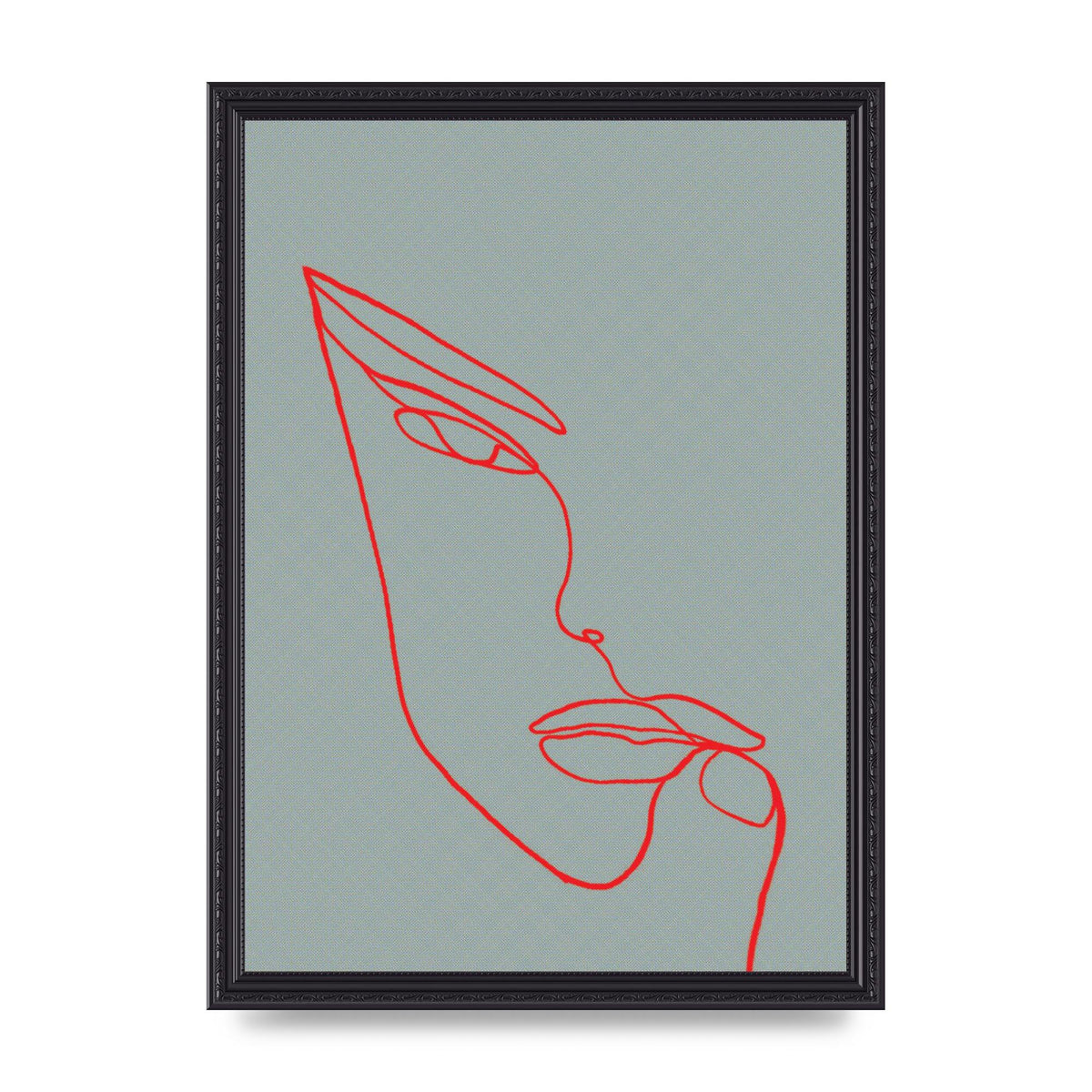 Face Line Illustration Red Wall Art - A3 framed