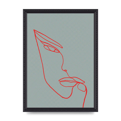 Face Line Illustration Red Wall Art - A3 framed
