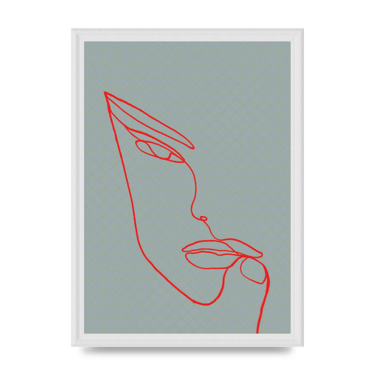 Face Line Illustration Red Wall Art - A3 framed