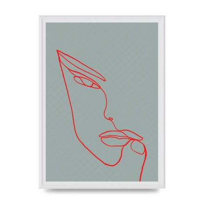 Face Line Illustration Red Wall Art - A3 framed